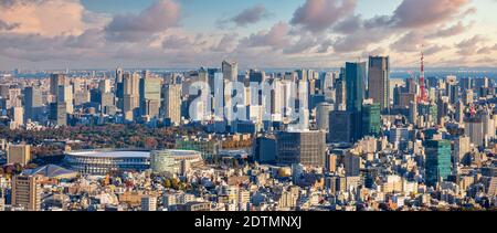 Japon, ville de Tokyo, stade olympique et centre de Tokyo, panorama Banque D'Images