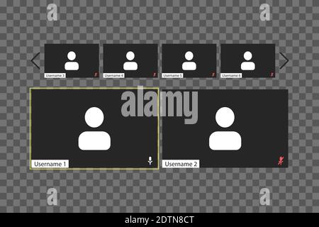 Modèle d'interface utilisateur de visioconférence avec fenêtres individuelles sur fond transparent. Quatre utilisateurs. Illustration de Vecteur