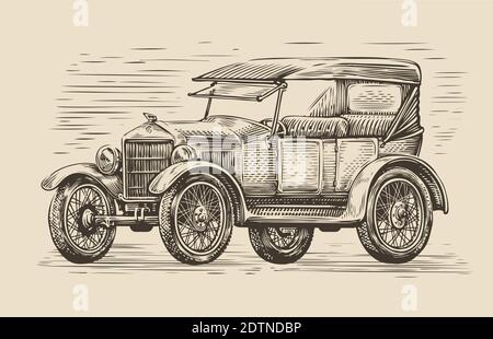 Croquis de voiture rétro. Illustration vecteur automobile vintage Illustration de Vecteur