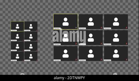 Modèle d'interface utilisateur de visioconférence, superposition de la fenêtre des appels de visioconférence.neuf utilisateurs. Illustration de Vecteur