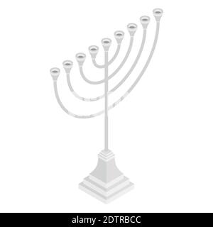 Icône vecteur Menorah. Candelstick pour hanuka, symbole de bonne année. Candélabre biblique. Vue isométrique Illustration de Vecteur