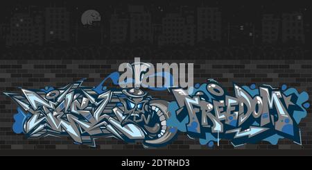 Mur Graffiti Dark Streetart avec dessins la nuit contre le Contexte de l'illustration CityScape Vector Illustration de Vecteur