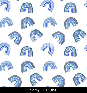 Bleu arcs-en-ciel mignon aquarelle répétition de motif illustration dans le style dessiné à la main, enfants tendance décoration sans couture pour bébé garçon douche, fête, textile, papuraft, conception positive Banque D'Images