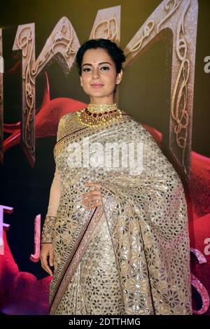 L'actrice Kangana Ranaut a été vue lors du lancement musical du film 'Manikarnika' à Mumbai, Inde. Banque D'Images