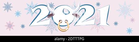 Lettre de la ligne du nouvel an chinois de bœuf Bull Snowflakes Illustration de Vecteur