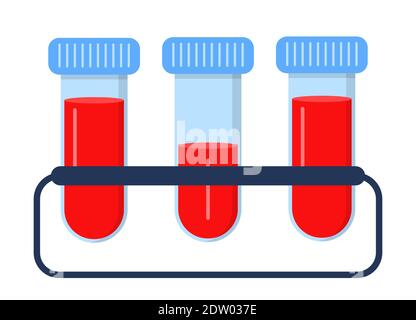 Vecteur d'icône de test de tube de style plat. Trois tubes avec du sang pour les tests médicaux et cliniques. Illustration de Vecteur