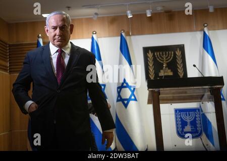 Jérusalem, Israël. 22 décembre 2020. Le Premier ministre israélien Benjamin Nethanyahu prononce une déclaration à la Knesset (Parlement) à Jérusalem, le mardi 22 décembre 2020. Netanyahou a déclaré : « nous ne voulions pas d'élections, mais nous allons gagner. » Photo de piscine par Yonatan Sindel/UPI crédit: UPI/Alay Live News Banque D'Images