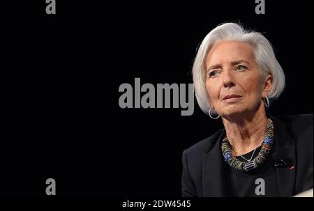 La directrice générale du FMI Christine Lagarde participe à un séminaire sur l'économie mondiale dans le cadre des réunions annuelles de printemps FMI/Banque mondiale à l'Université George Washington à Washington, DC, Etats-Unis, le 10 avril 2014. Photo par Olivier Douliery/ABACAPRESS.COM Banque D'Images