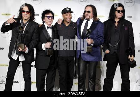 Paul Stanley, Peter Crans, Tom Morello, Ace Frehley et Gene Simmons assistent à la 29e cérémonie annuelle d'initiation au Temple de la renommée du rock and Roll au Barclay Center de Brooklyn, NY, États-Unis, le 10 avril 2014. Photo de Ed Bracken/ABACAPRESS.COM Banque D'Images