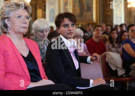 La ministre française des droits de la femme, des villes, de la jeunesse et du sport, Najat Vallaud-Belkacem, participe à une réunion des droits de la femme à l'Hôtel de ville de Paris, France, le 16 avril 2014. Photo de Stephane Lemouton/ABACAPRESS.COM Banque D'Images