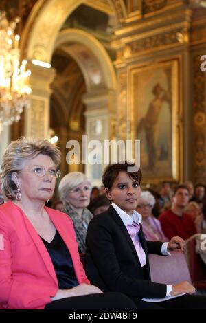 La ministre française des droits de la femme, des villes, de la jeunesse et du sport, Najat Vallaud-Belkacem, participe à une réunion des droits de la femme à l'Hôtel de ville de Paris, France, le 16 avril 2014. Photo de Stephane Lemouton/ABACAPRESS.COM Banque D'Images