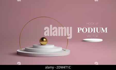 Podium avec cadre doré sur fond rose. vecteur de sphère dorée 3d. Platine 3D Vector primée Platform Studio. Illustration de Vecteur