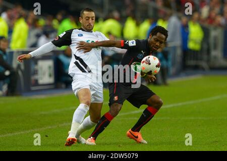 Jean II Makoun de Rennes affronte Jonathan Martins Pereira de Guingamp lors du match de finale de football de la coupe française, Rennes contre Guingamp au Stade de France, St-Denis, France, le 3 mai 2014. Photo de Henri Szwarc/ABACAPRESS.COM Banque D'Images