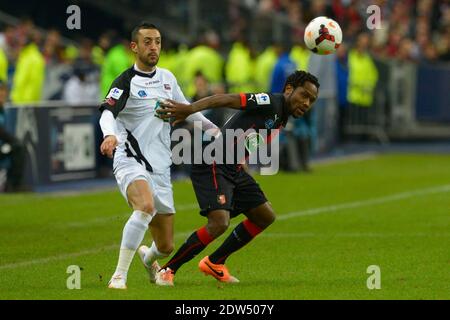 Jean II Makoun de Rennes affronte Jonathan Martins Pereira de Guingamp lors du match de finale de football de la coupe française, Rennes contre Guingamp au Stade de France, St-Denis, France, le 3 mai 2014. Photo de Henri Szwarc/ABACAPRESS.COM Banque D'Images