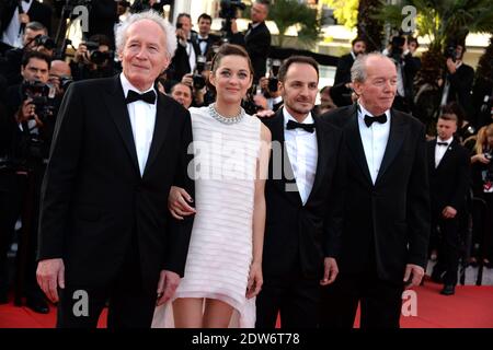 Jean-Pierre Dardenne, Luc Dardenne, Fabrizio Rongione, Marion Cotillard arrivée au Palais des Festivals pour la projection du film deux jours, une nuit dans le cadre du 67e Festival de Cannes, France, le 20 mai 2014. Photo de Nicolas Briquet/ABACAPRESS.COM Banque D'Images