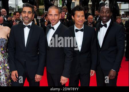 Medi Sadoun, Ary Abittan, Frederic Chau et Noom Diawara arrivent au Palais des Festivals pour la projection du film Jimmy's Hall présenté en compétition dans le cadre du 67ème Festival de Cannes, le 22 mai 2014. Photo de Nicolas Genin/ABACAPRESS.COM Banque D'Images