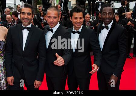 Medi Sadoun, Ary Abittan, Frederic Chau et Noom Diawara arrivent au Palais des Festivals pour la projection du film Jimmy's Hall présenté en compétition dans le cadre du 67ème Festival de Cannes, le 22 mai 2014. Photo de Nicolas Genin/ABACAPRESS.COM Banque D'Images