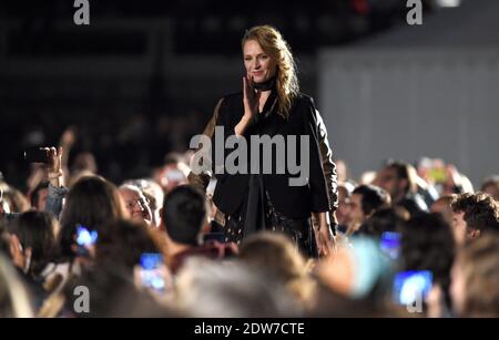 UMA Thurman participe à une projection sur la plage organisée pour le 20e anniversaire du film de Quentin Tarantino 'Pulp Fiction' dans le cadre du 67ème Festival de Cannes, le 23 mai 2014. Photo de Lionel Hahn/ABACAPRESS.COM Banque D'Images