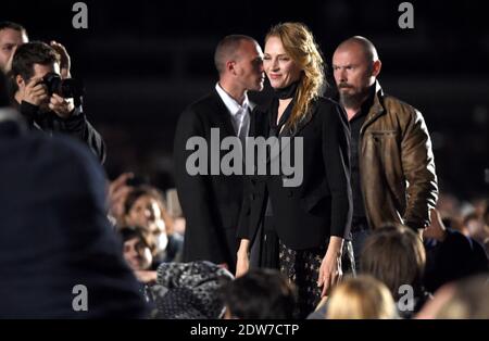 UMA Thurman participe à une projection sur la plage organisée pour le 20e anniversaire du film de Quentin Tarantino 'Pulp Fiction' dans le cadre du 67ème Festival de Cannes, le 23 mai 2014. Photo de Lionel Hahn/ABACAPRESS.COM Banque D'Images
