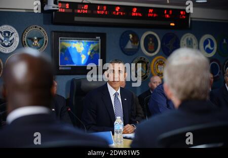 Le président Barack Obama assiste à une réunion sur la préparation aux ouragans au siège de la FEMA le 30 mai 2014 à Washington, DC, Etats-Unis. Photo par Olivier Douliery/ABACAPRESS.COM Banque D'Images