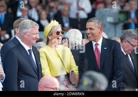 Roi Philippe - Filip de Belgique , le président américain Barack Obama et la reine néerlandaise Maxima.cérémonie internationale de commémoration du jour J à Ouistreham dans le cadre du 70e anniversaire du débarquement de la Seconde Guerre mondiale, à Sword Beach, Ouistreham, Normandie, France, le 06 juin 2014. Photo de Laurent Chamussy/Pool/ABACAPRESS.COM Banque D'Images