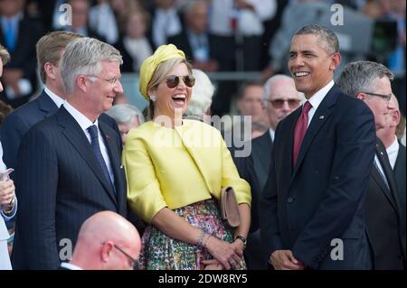 Roi Philippe - Filip de Belgique , le président américain Barack Obama et la reine néerlandaise Maxima.cérémonie internationale de commémoration du jour J à Ouistreham dans le cadre du 70e anniversaire du débarquement de la Seconde Guerre mondiale, à Sword Beach, Ouistreham, Normandie, France, le 06 juin 2014. Photo de Laurent Chamussy/Pool/ABACAPRESS.COM Banque D'Images