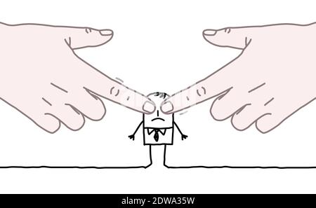 Main main tirée grandes mains humaines yeux fermés d'un dessin animé Homme Illustration de Vecteur