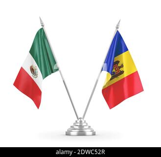 Drapeaux de table mexicains isolés sur le rendu 3D blanc Banque D'Images