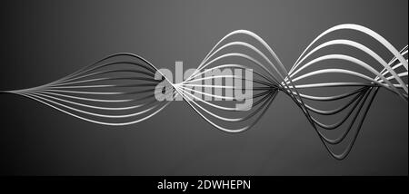 Abstrait objet 3D moderne et élégant avec lignes et courbes courbes courbes courbes courbes en forme d'onde de courbure, arrière-plan de conception, illustration cgi, rendu noir Banque D'Images