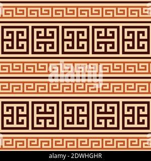 Motif géométrique brun et jaune sans couture vectorisé de la touche grecque Par la poterie et la céramique de la Grèce antique Illustration de Vecteur