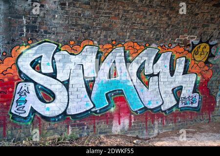 Fledborough Viaduct, River Trent, chemin de fer abandonné, viaduc, Graffiti Bridge, ancien chemin de fer, Viaduct, faisant partie du réseau national du cycle, Banque D'Images