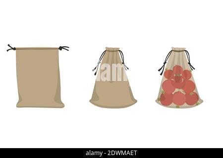 Sacs écologiques en tissu, emballage textile avec Radish. Produits de la ferme d'illustrations vectorielles Illustration de Vecteur