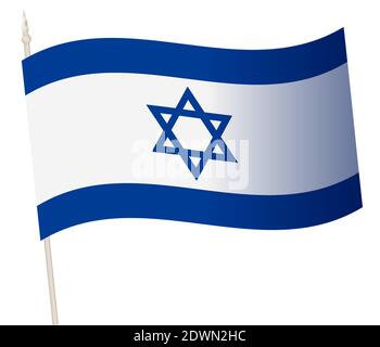 Drapeau d'ondulation de vecteur sur un mât. Le drapeau national d'Israël. Symbole de couleur isolé sur blanc. Illustration de Vecteur