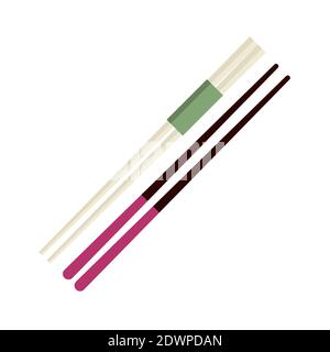 Baguettes en bois contenant un rouleau de sushi sur fond blanc. Illustration vectorielle. Illustration de Vecteur