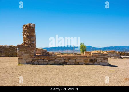 Grosseto, Italie - 4 septembre 2020. Les ruines du Domus des mosaïques de Roselle ou de Rusellae, une ancienne ville étrusque et romaine de Toscane. Banque D'Images