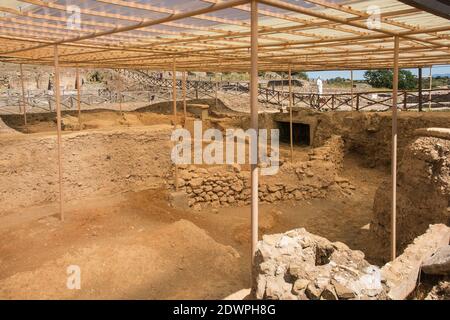 Grosseto, Italie - 4 septembre 2020. Ruines étrusque à Roselle ou à Rusellae, une ancienne ville étrusque et romaine en Toscane Banque D'Images