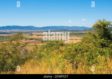 Le paysage près de la région archéologique de Roselle ou de Rusellae près de Grosseto en Toscane, Italie Banque D'Images