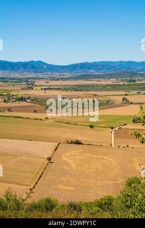 Le paysage près de la région archéologique de Roselle ou de Rusellae près de Grosseto en Toscane, Italie Banque D'Images