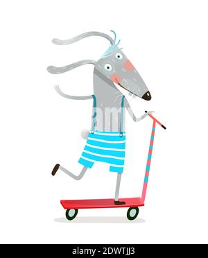 Lapin Animal Skating Wheel Scooter personnage pour enfants Illustration de Vecteur