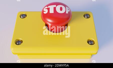 Rendu 3D d'un bouton d'arrêt d'urgence avec un grand ARRÊT inscription et beaucoup d'espace de copie Banque D'Images