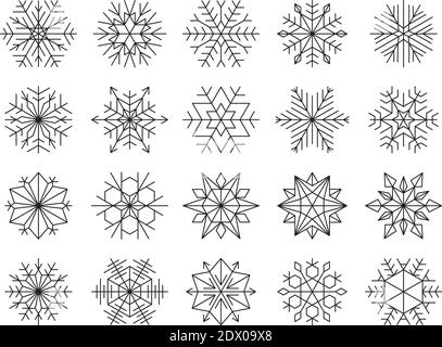 Ensemble d'illustrations vectorielles de flocons de neige noirs d'hiver isolés Illustration de Vecteur