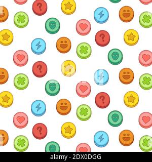 Ecstasy coloré pilules de drogue modèle sans couture. Bonbons colorés avec motif vectoriel de style dessin animé Illustration de Vecteur