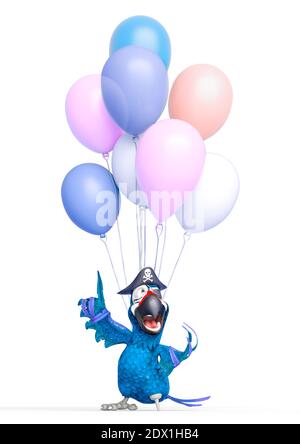parrot pirate a eu quelques ballons, illustration 3d Banque D'Images