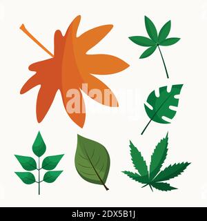 lot de neuf icônes de style plat pour plantes à feuilles Illustration de Vecteur