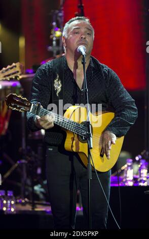 Le groupe de musiciens français Gypsy Kings (Andre Reyes) se produit au Sporting lors du 'Sporting Summer Festival' à Monaco, dans le sud de la France, le 06 août 2014. Photo de Syspeo.R/ABACAPRESS.COM Banque D'Images