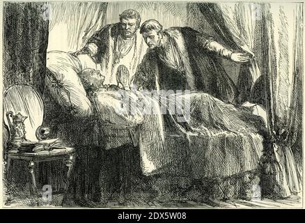 Gravure de Martin Luther sur son lit de mort. Illustration de 'l'histoire du protestantisme' par James Aitken Wylie (1808-1890), pub. 1878 Banque D'Images