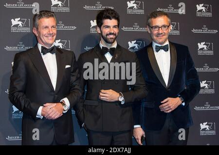 PDG Jaeger-LeCoultre Daniel Riedo, Miguel Munoz Angel, Jaeger-LeCoultre Directeur de la communication Laurent Vinay participant au dîner de gala Jaeger LeCoultre à San Rocco, Venise, Italie, le 2 septembre 2014. Photo de Marco Piovanotto/ABACAPRESS.COM Banque D'Images