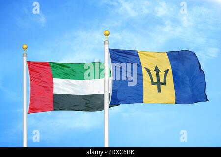 Émirats arabes Unis et Barbade deux drapeaux Banque D'Images