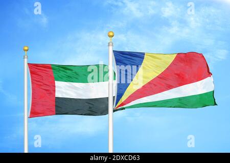 Émirats arabes Unis et Seychelles deux drapeaux Banque D'Images
