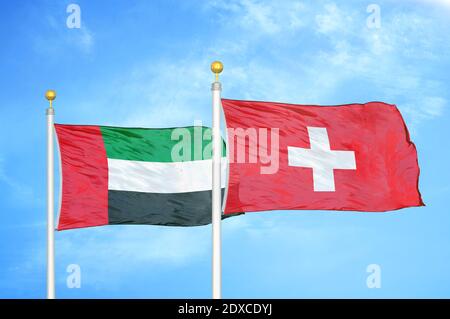 Émirats arabes Unis et Suisse deux drapeaux Banque D'Images